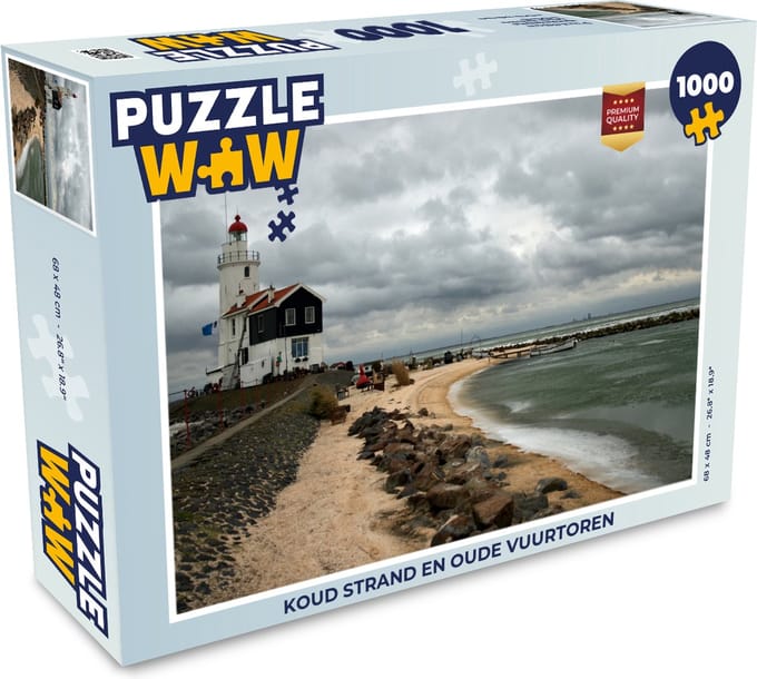 Puzzel Koud strand en oude vuurtoren - Legpuzzel - Puzzel 1000 stukjes volwassenen