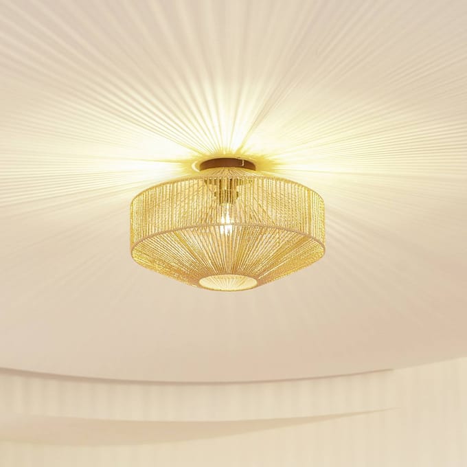 Lindby - plafondlamp - 1licht - IJzer, papier - H: 25.7 cm - E27 - hout, zwart