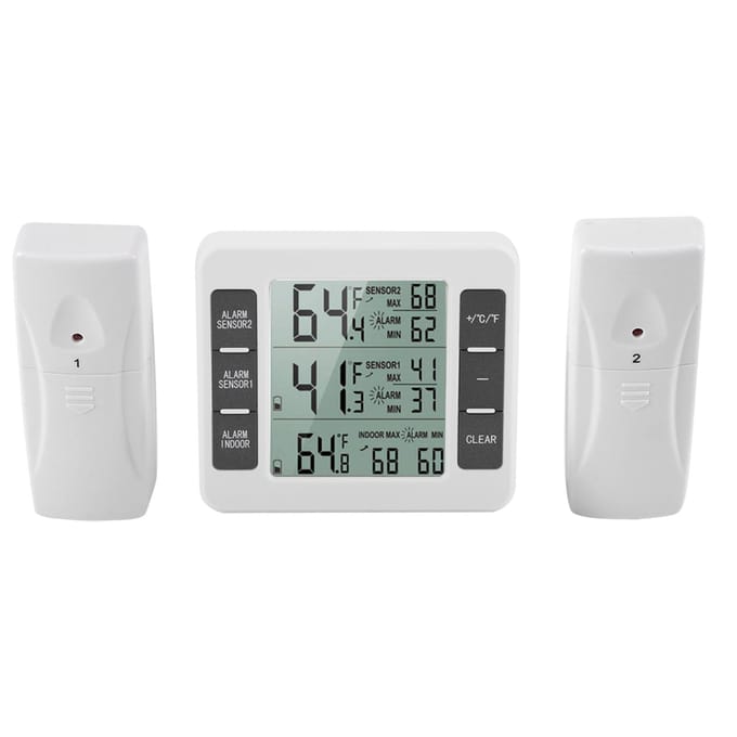 Draadloze digitale hoorbare koelkastthermometer met 2 sensoren voor min/maximum weergave wit