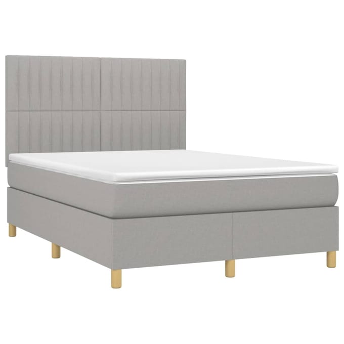 vidaXL - Boxspring - met - matras - en - LED - stof - lichtgrijs - 140x200 - cm