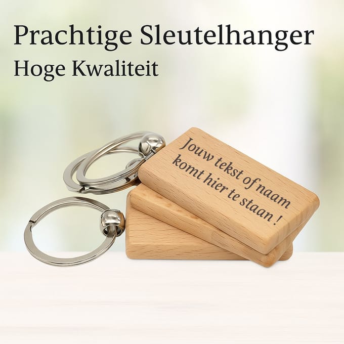 Houten sleutelhanger met naam - Stalen ring - Laser gegraveerd