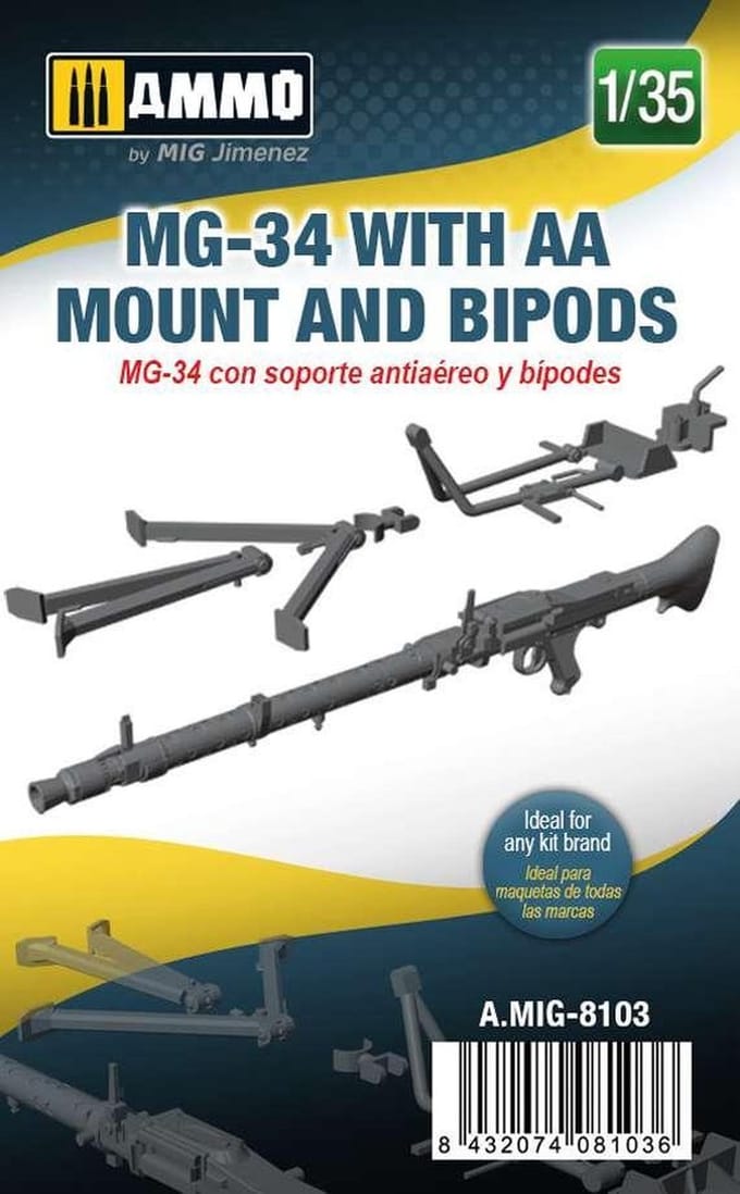 AMMO by Mig Jimenez Modelbouwpakket Auto - AMMO MIG 8103 MG-34 With AA Mount and Bipods Resin onderdeel - 1:35 - Modelbouw