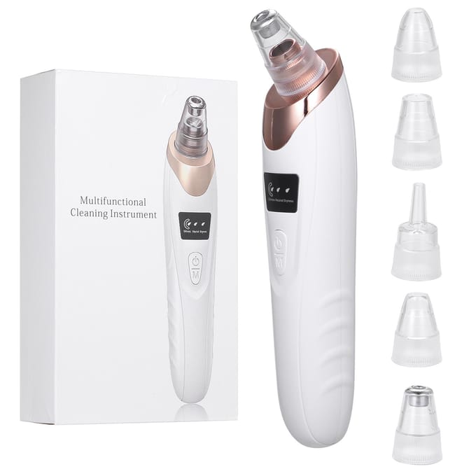 5 in 1 Blackhead Remover Electric Blackhead Suction Device LCD Display with 5 Pimple Zit Comedone 1 set remover white