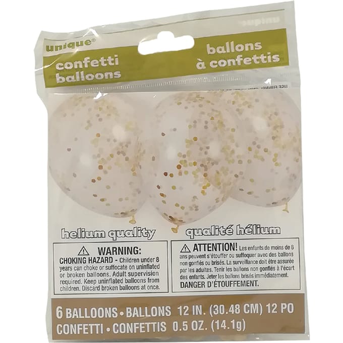 Ballon transparant met goud confetti 6 stuks 30cm