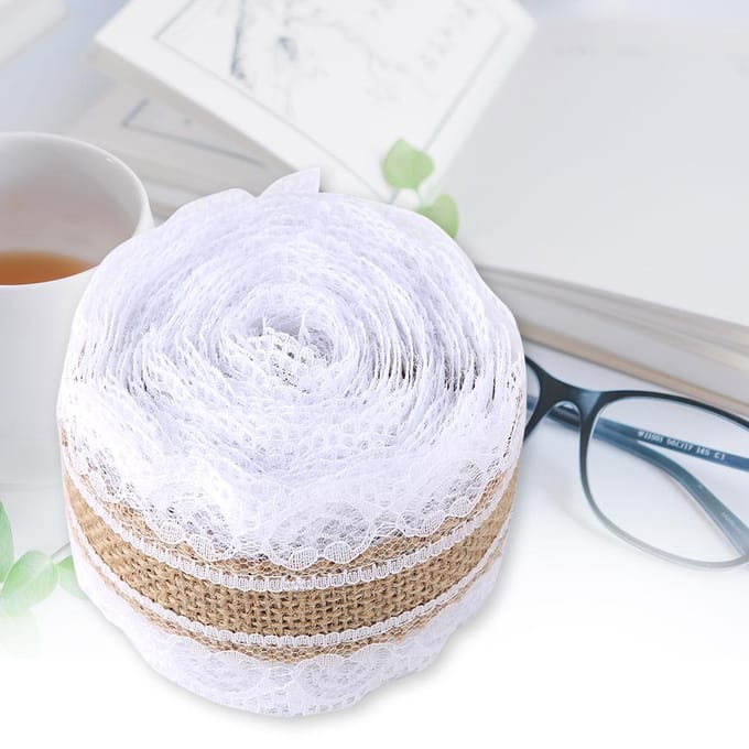 5mrol Natuurlijk Jute Kant Hessian Jute Lint Huis Bruiloft Decoratie white
