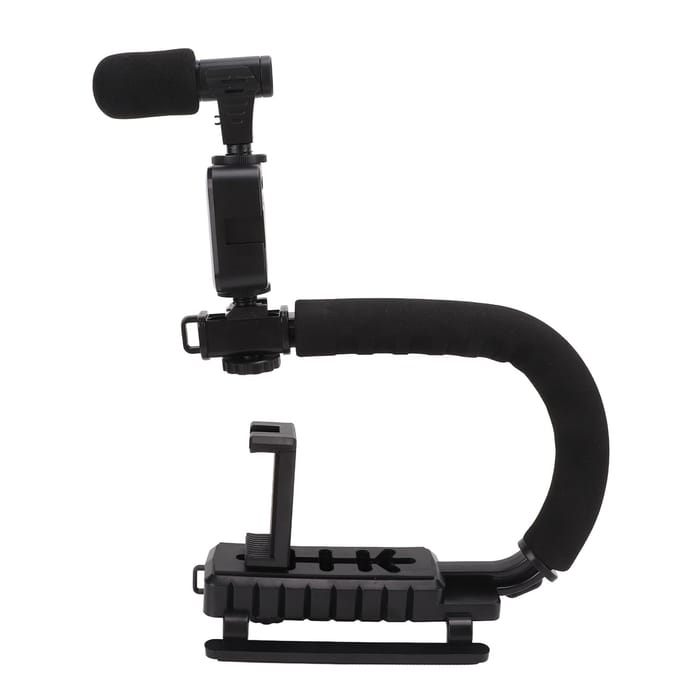 Stabilisateur de caméra vidéo portable avec microphone à lumière LED Stabilisateur de caméra portable en forme de U black