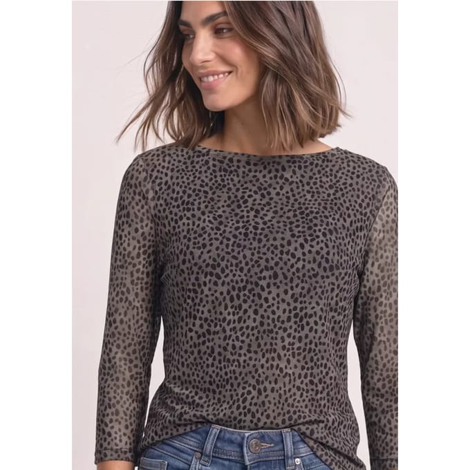 3/4-mouwig mesh-Shirt met boothals