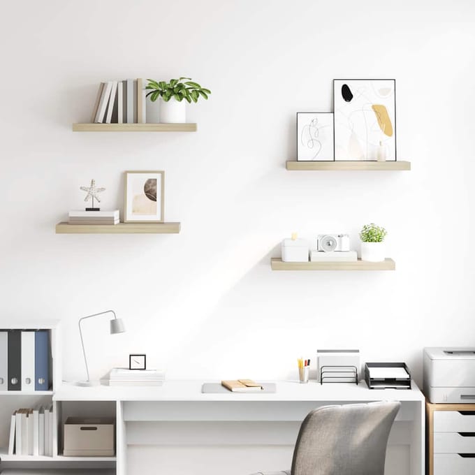 vidaXL - Wandschappen - zwevend - 4 - st - 60x23,5x3,8 - cm - MDF - eikenkleurig
