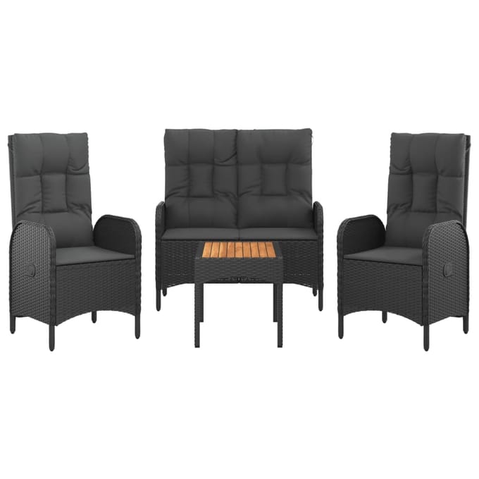 vidaXL - 4-delige - Tuinset - met - kussens - poly - rattan - zwart