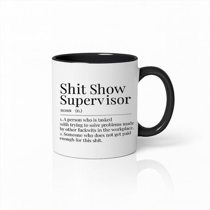 Witte & Zwarte Mok 330ml – “Shit Show Supervisor” Grappige Werkplek Definitie Koffiebeker