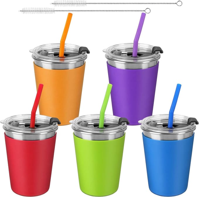 5x Kinderbekers met Rietjes en Deksel - Morsbestendig RVS Drinkbekers