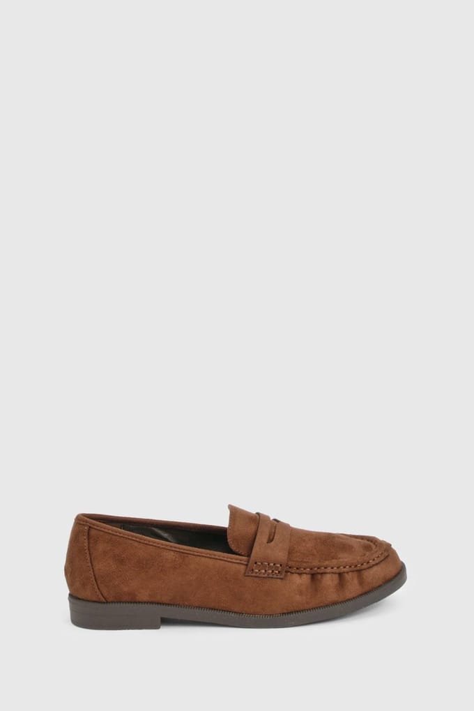 boohoo Dames Loafers met brede pasvorm in nep suede | Chocolate | Maat: 3