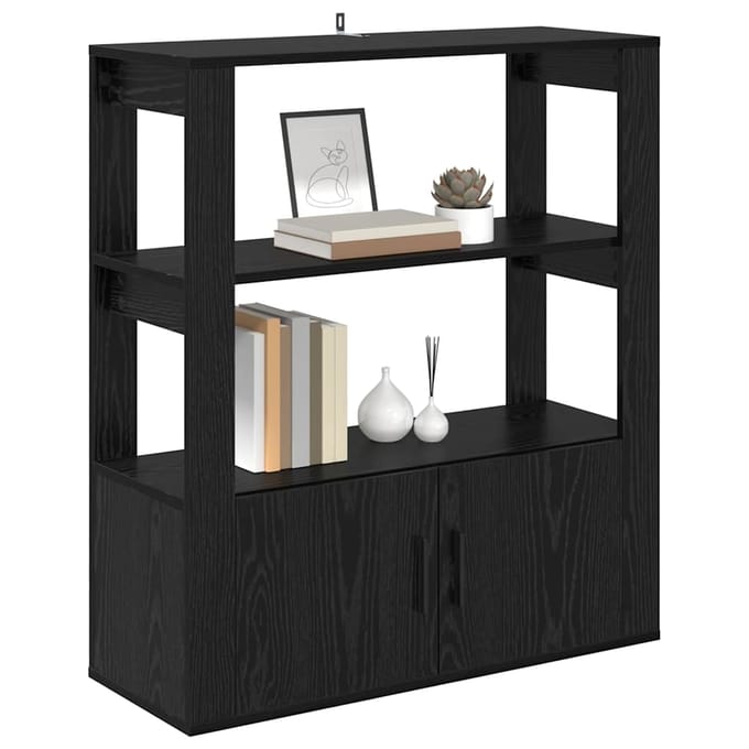 vidaXL - Dressoir - Zwart - eiken - 30 - x - 80 - x - 90 - cm - Bewerkt - hout