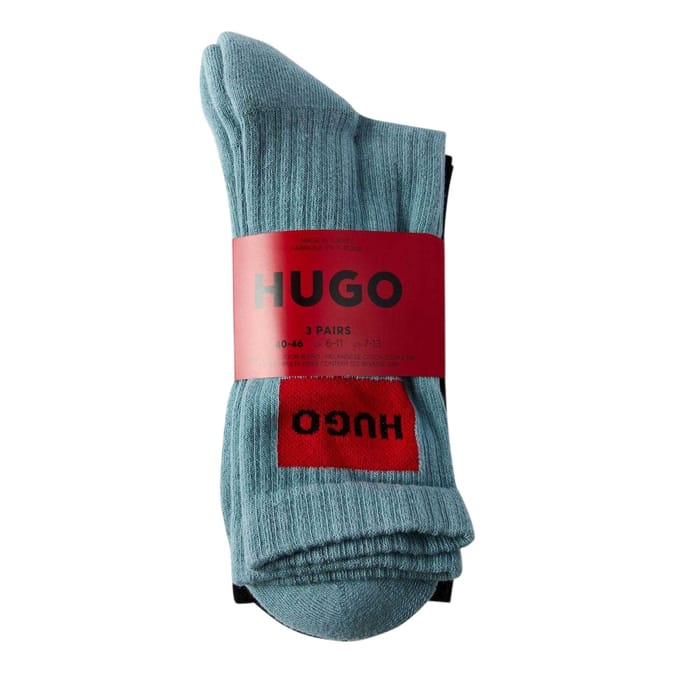 Hugo Korte sokken met Box-logo voor heren (set van 3) (Blauw)