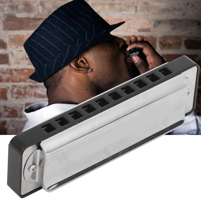 10?Harmonica Blues à Trous Clé de Do Harpe Instrument de Musique Vent Pratique Débutant AM?20DNoir noir