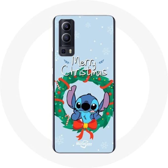 Coque pour Vivo Y72 Stitch neige joyeux Noël bleu