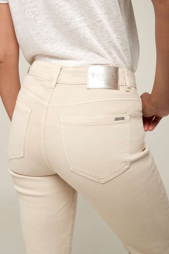 Broek Toxik3 middelhoge taille straight fit studs beige