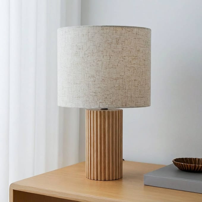 Lindby - Tafellamp - 1licht - Hout, textiel - H: 38 cm - E27 - Hout licht, beige
