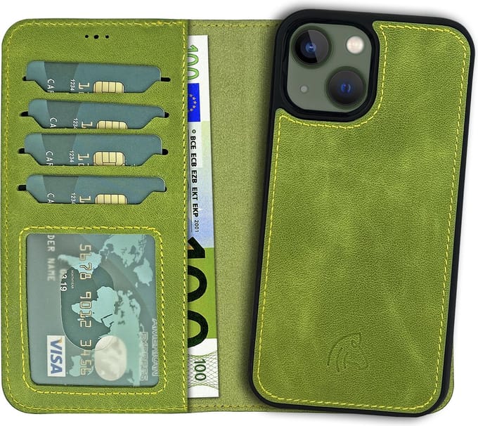Pulledro geschikt voor iPhone 14 Plus leren uitneembare BookCase hoesje - Ɠold Ɠreen