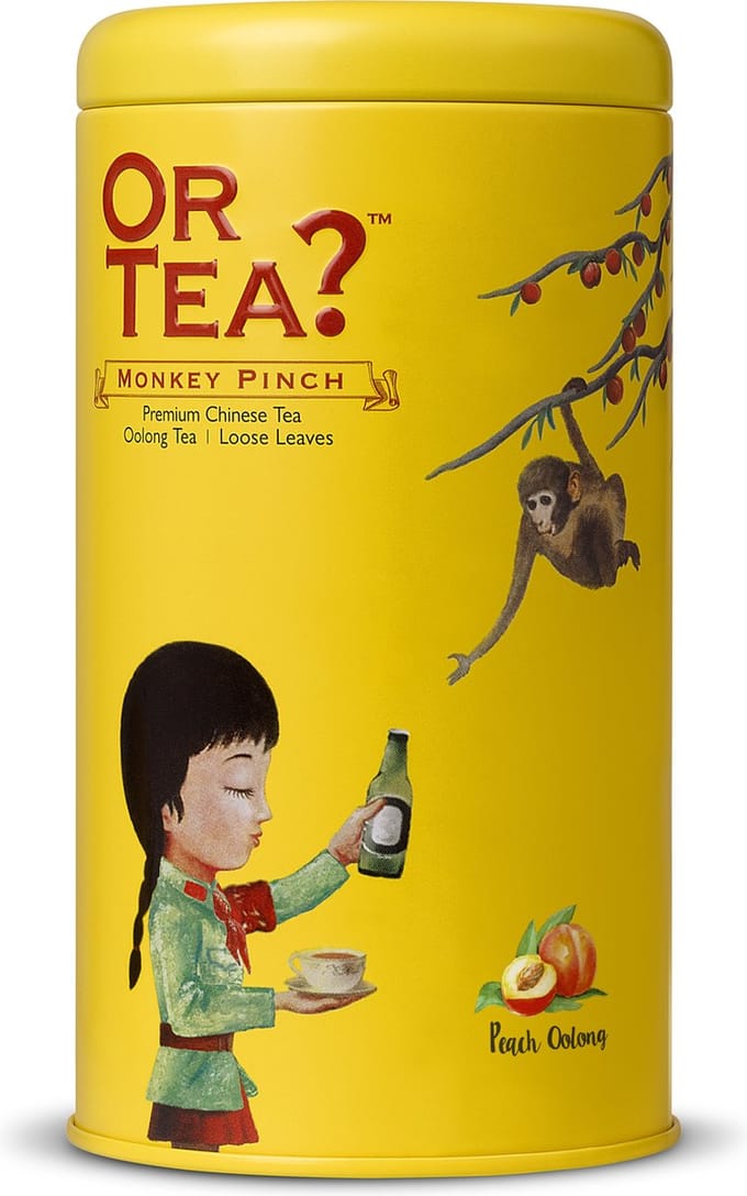 Or Tea? Peach Monkey Pinch Losse thee in mooi blik Oolong organic bio or tea perzik