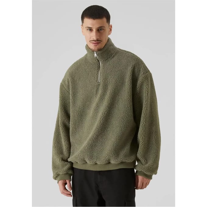 Urban Classics - Oversized Teddy Troyer Sweater/trui - M - Groen