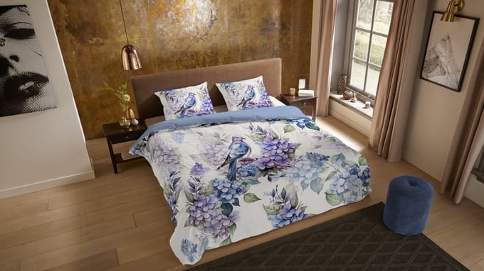 Pure dekbedovertrek duif & hortenzias - 2 persoons 200x200/220 cm - Multi - Microvezel