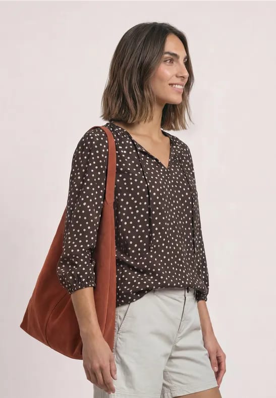Blouse met 3/4-mouwen, split in de hals en bandjes