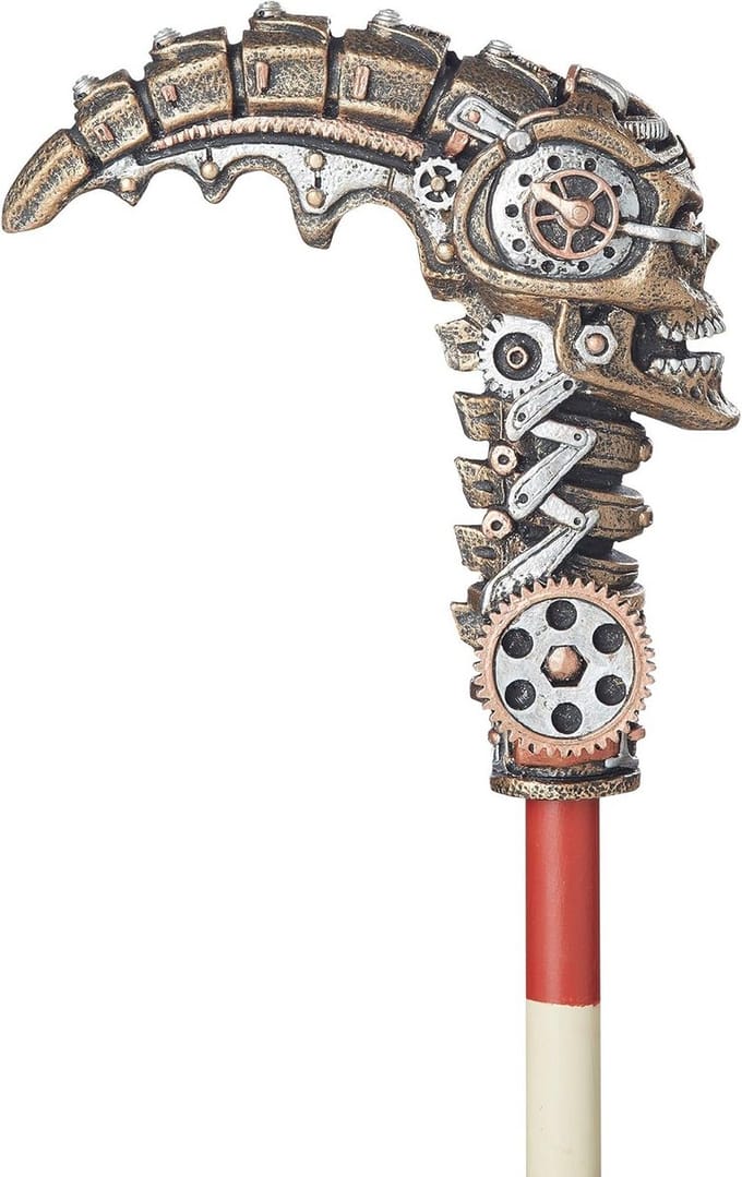 Steampunk Wandelstok met Doodshoofd en Tandwielen - Decoratieve Accessoire