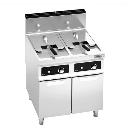 GGM Gastro Dubbele gasfriteuse - 18+18 liter - 28 kW - indirect verwarmd - digitale bediening - met aftapkraan zilver