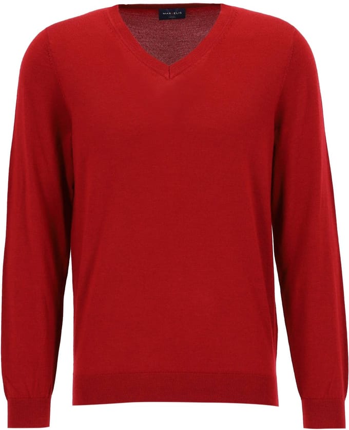 MARVELIS modern fit trui wol - V-hals - donkerrood