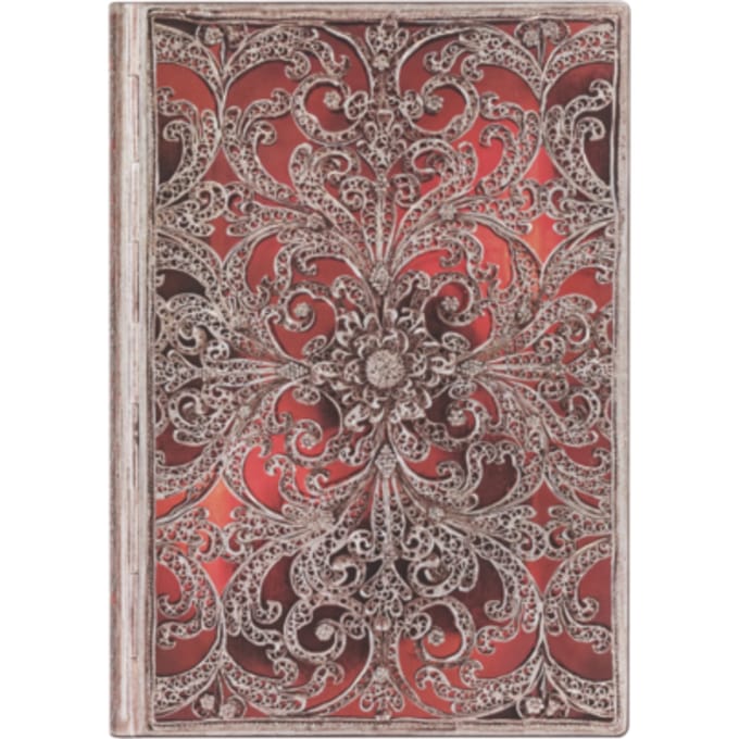 Paperblanks flexis cahier, silver filigree collection : garnet, formaat midi, gelinieerd