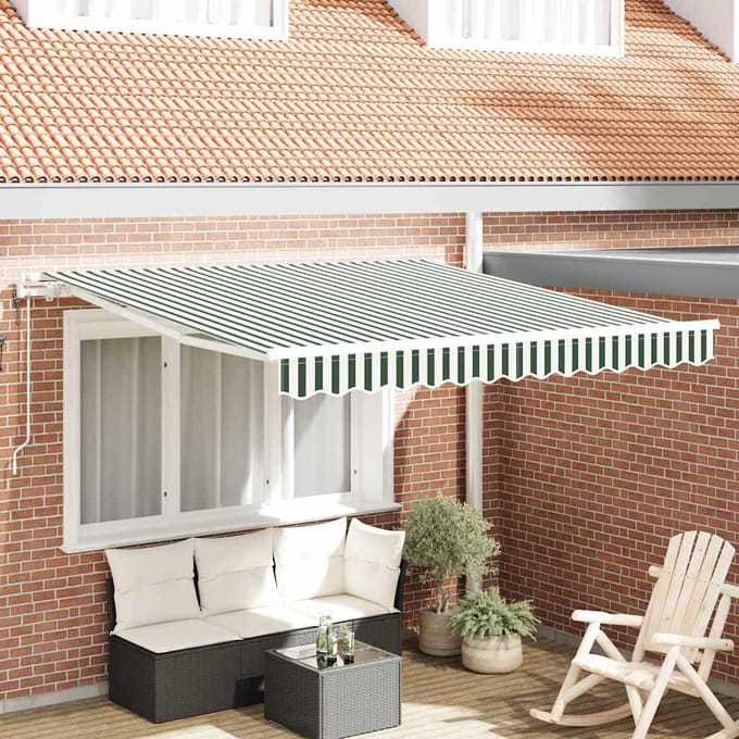 vidaXL - Uitschuifbare - luifel - Groen - en - Wit - 300 - x - 250 - cm