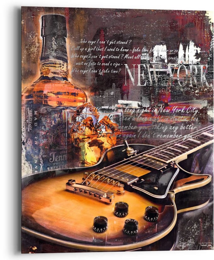 Schilderij Gitaar & Whiskey - 50 x 40 - Hout - REINDERS