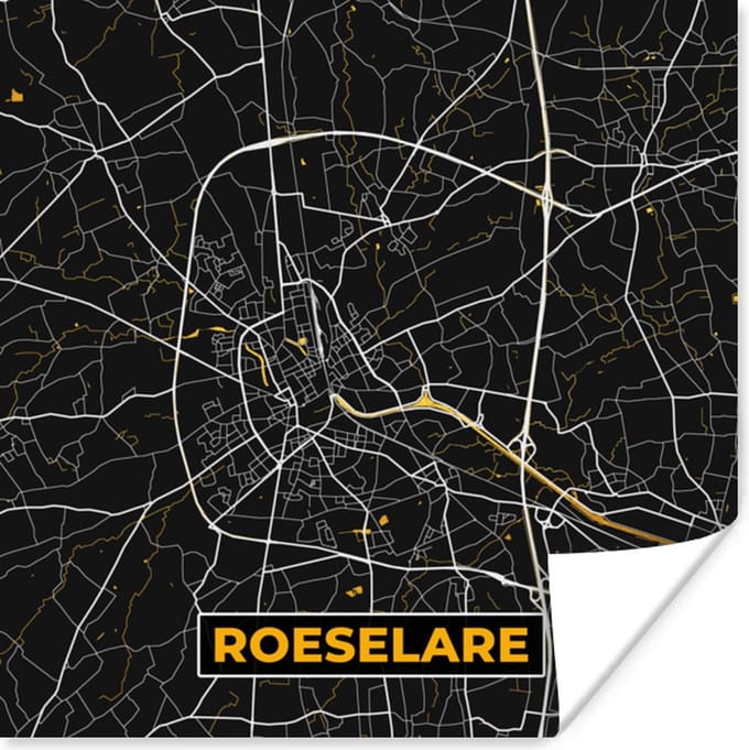 Poster Roeselare - Stadskaart - Plattegrond - Goud - Kaart - 30x30 cm