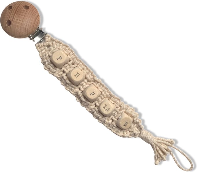 Gepersonaliseerd Speenkoord 'Explore' - Wit/Naturel Macramé - Katoenkoord - Prijs per Stuk - Inclusief Verzendkosten