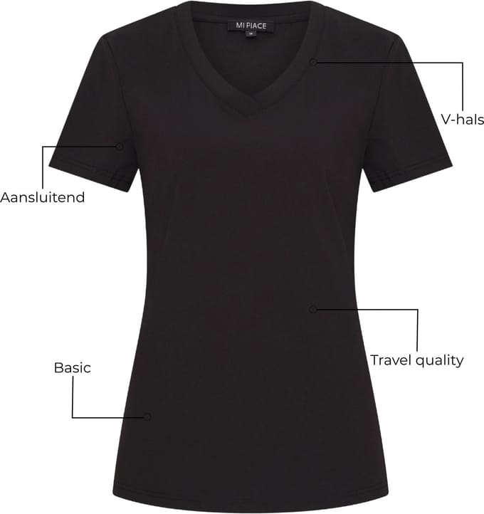 Mi Piace Travel T-shirt Dames - Zwart - Maat M/38 - 202080