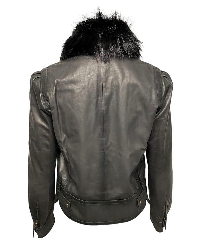 Gucci Jacket met Bontkraag Detail in Zwart Leer