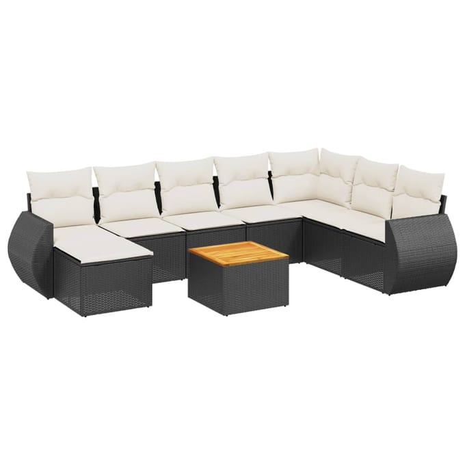 vidaXL - 9-delige - Loungeset - met - kussens - poly - rattan - zwart