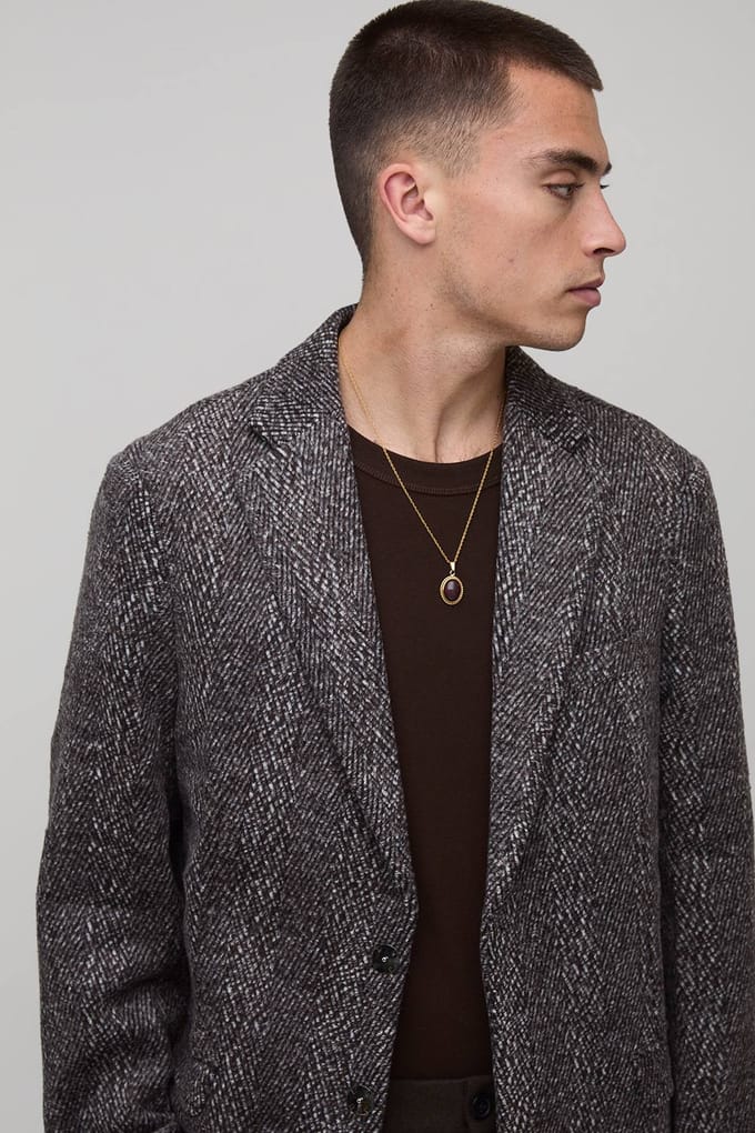 Oversized Herringbone Wrap Front Suit Jacket | Charcoal | Size 46