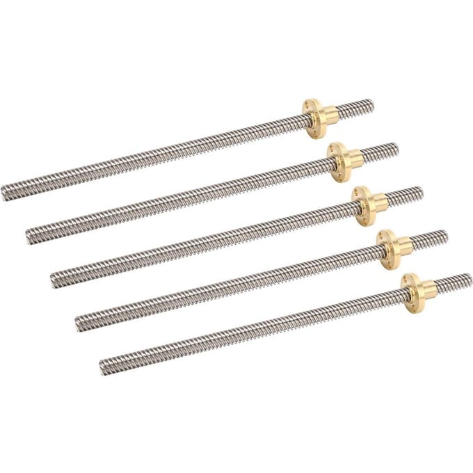 5 stuks T8 Schroef 2 mm spoed 8 mm 200 mm Lineaire Beweging Draadstang met Messing Moer voor 3D-printer gray