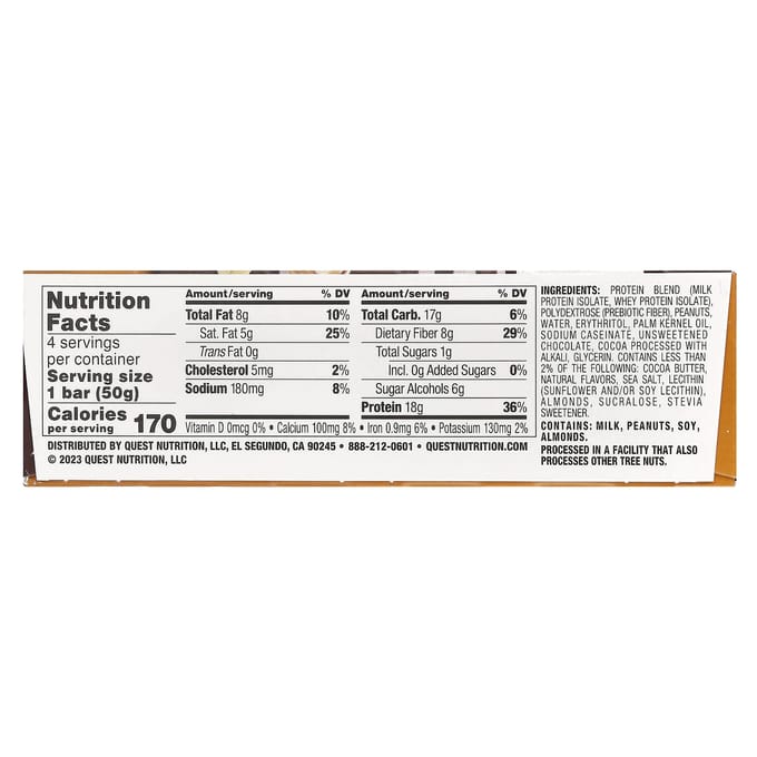 Quest Nutrition, Barres protéinées, Beurre de cacahuète chocolat noir, 4 barres, 1,76 oz (50 grammes) Chaque
