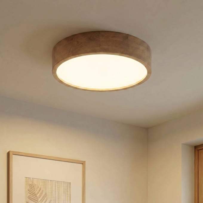 TEMAR LIGHTING Cleo plafondlamp, Ø 48 cm, 4-lamps, eikenhout, E27