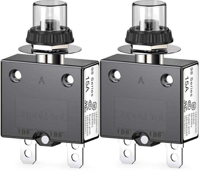 Thermische Veiligheidsschakelaar 15A 125/250VAC - Druktoets Reset met Snelaansluitklemmen - 2 Stuks