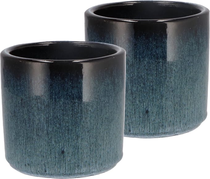 DK Design Bloempot model Blue Glaze - 2x - blauw - D12 x H13 cm - ombre