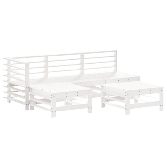 vidaXL - 5-delige - Loungeset - met - kussens - massief - hout - wit