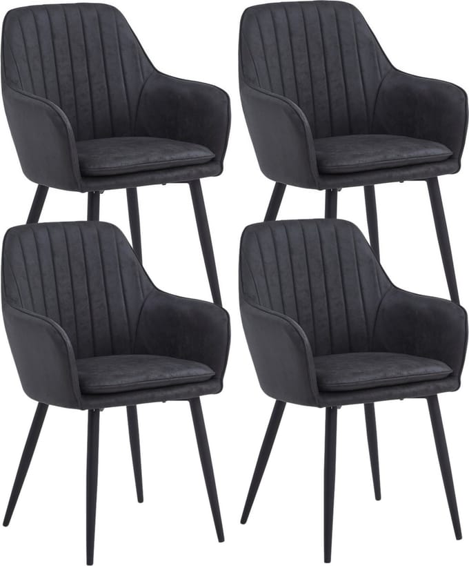 Colenis® - Lavinia Eetkamerstoel - Set Van 4 - Antraciet - Microfiber - Industrieel