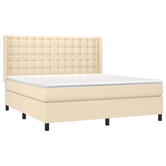 vidaXL - Boxspring - met - matras - stof - crèmekleurig - 180x200 - cm
