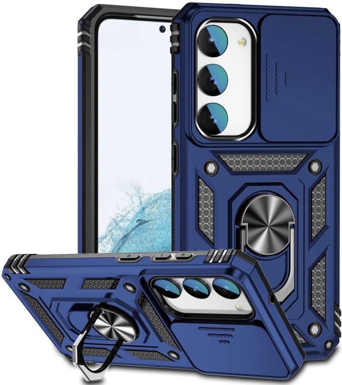 Geschikt voor Samsung Galaxy S23 Hoesje met Camera Slider en Kickstand Ring - Navy
