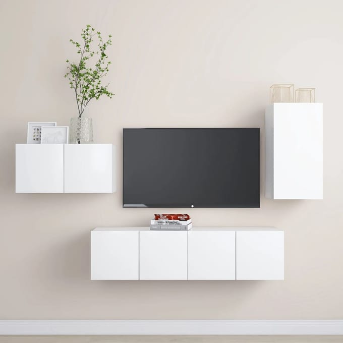 vidaXL - 4-delige - Tv-meubelset - bewerkt - hout - wit