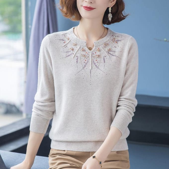 Pull tricoté en cachemire brodé de losanges, pull ample surdimensionné pour femme 4XL gray